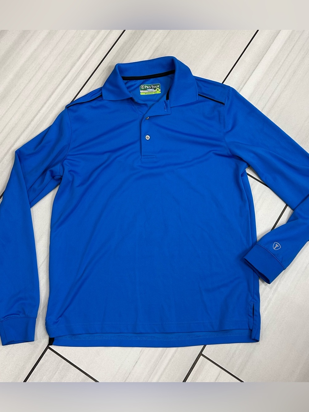Pro Tour Air Play Breathable Long Sleeve Polo Blue Golf Pullover Shirt Size S
